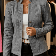 Women's Textured Knit Stand-Collar Open-Front Tailored Blazer
