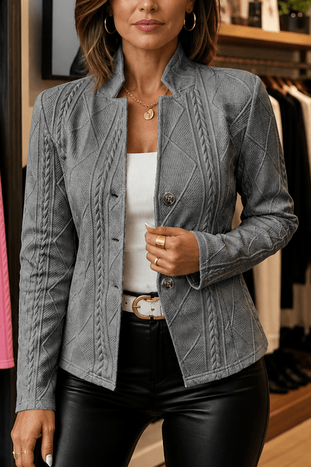 Women's Textured Knit Stand-Collar Open-Front Tailored Blazer