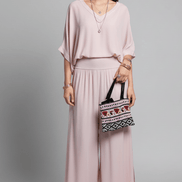 Natalie Chiffon Wide-Leg Women's Two-Piece Co-Ord Set with Draped Top