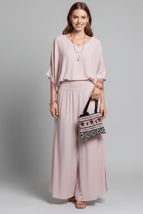 Natalie Chiffon Wide-Leg Women's Two-Piece Co-Ord Set with Draped Top