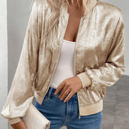 Nessa High-Neck Cropped Fluid Bomber Jacket for Women in Polyester