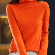 Women's Ribbed Turtleneck Knitted Jumper with Long Sleeves