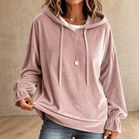 Women's Ruffle Cuff Velvet Relaxed Hoodie with High-Low Hem