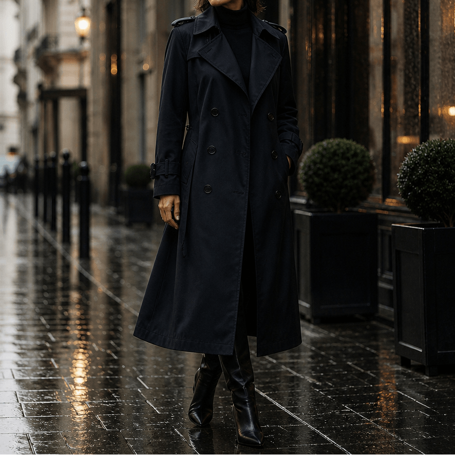 Mayfield Double-Breasted Long Belted Trench Coat with Tie Waist for Women