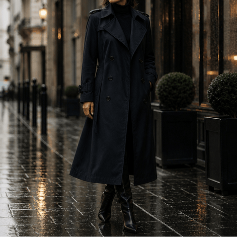 Mayfield Double-Breasted Long Belted Trench Coat with Tie Waist for Women