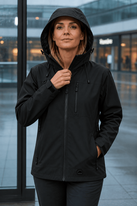 Hooded Waterproof Windproof Polyester Rain Jacket for Women