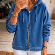 Women's Washed Oversized Zip-Up Hoodie with Lined Hood