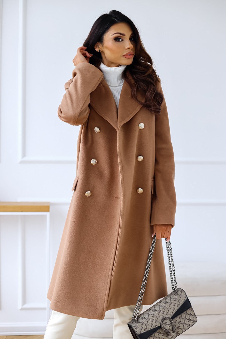 Emily Double Breasted Longline Winter Coats Women A-Line Wool Blend