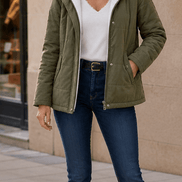 Women's Thickened Hooded Quilted Puffer Jacket with Sherpa Lining