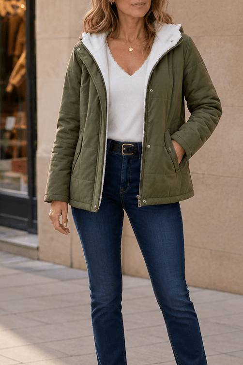 Women's Thickened Hooded Quilted Puffer Jacket with Sherpa Lining