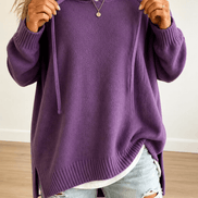 Women's Oversized Hooded Acrylic Knitted Jumper with Drawstring