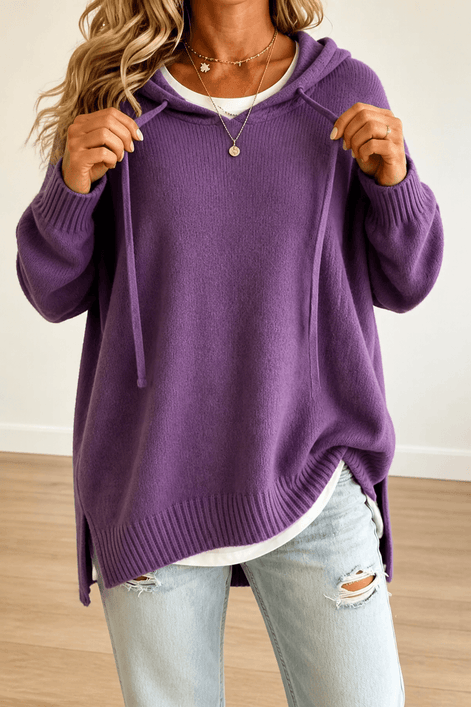 Women's Oversized Hooded Acrylic Knitted Jumper with Drawstring
