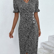 Floral Wrap Midi Dress in Polyester for Autumn and Christmas Parties