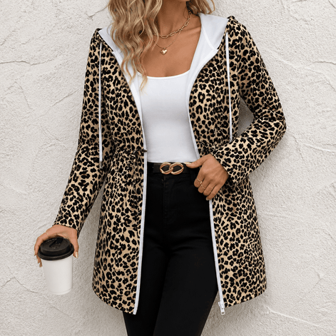 Women's Reversible Hooded Winter Coat with Leopard Print Lining
