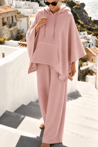 Women's Hooded Cape Top and Wide-Leg Trouser Two Piece Co-Ord Set