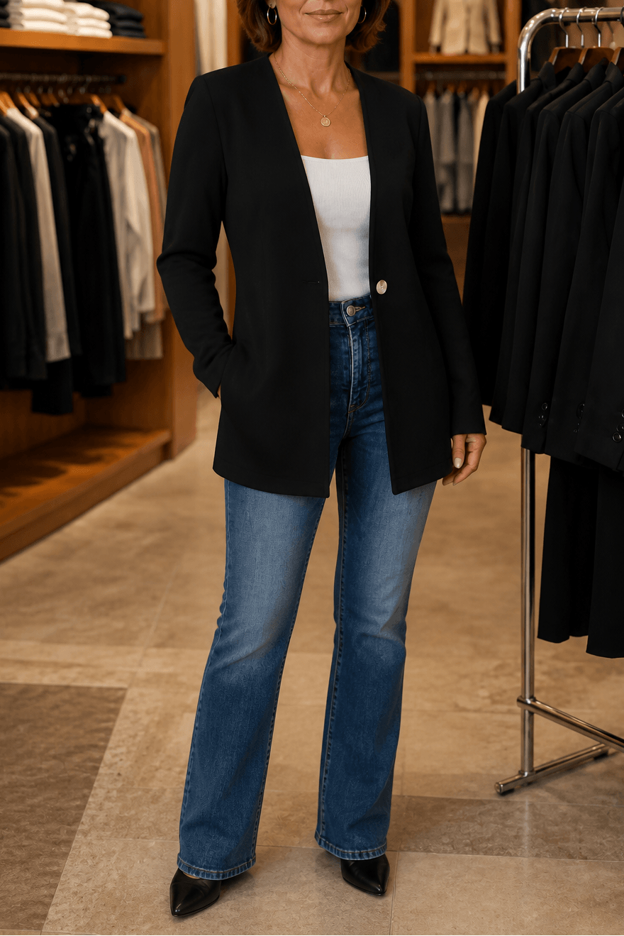 Linevalle Women's V-Neck Single-Button A-Line Tailored Blazer