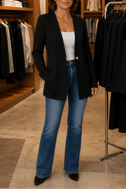 Linevalle Women's V-Neck Single-Button A-Line Tailored Blazer