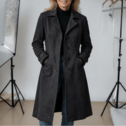 Women's Unstructured Suede-Look Long Coat with Button Front