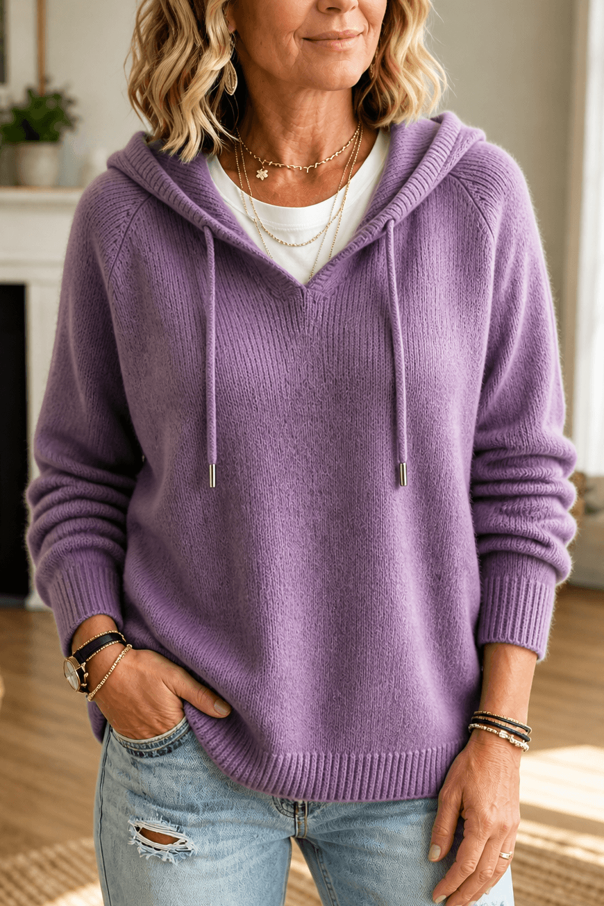 Women's Drawstring Hood Ribbed Knit Jumper