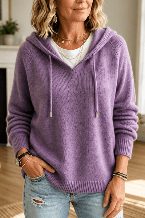 Women's Drawstring Hood Ribbed Knit Jumper