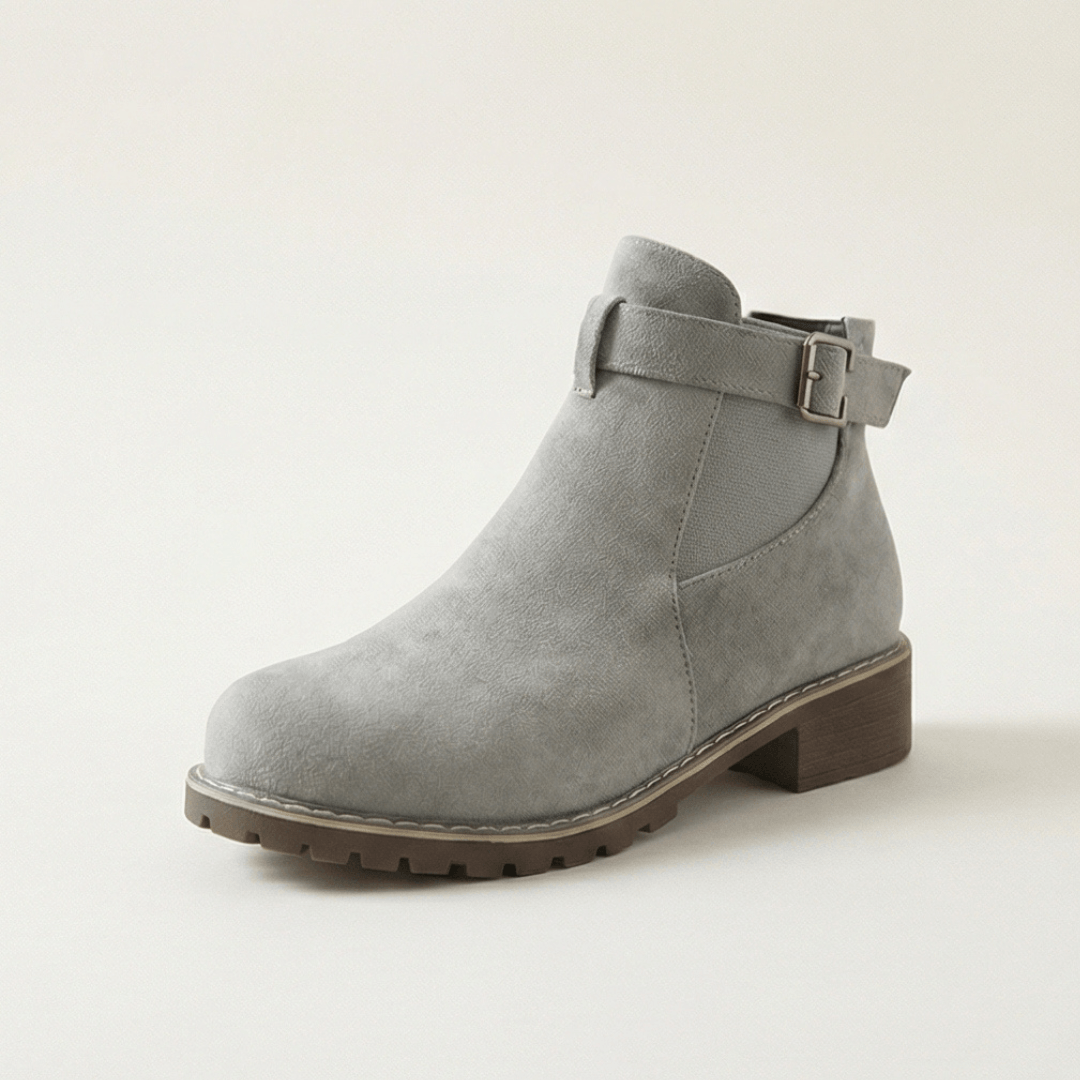 Women's Buckle-Strap Suede-Look Ankle Boots with Lug Sole