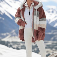 Women's Oversized Color-Block Faux Fur Winter Coat with Hood