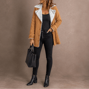 Sherpa-Lined Lapel Jacket with Suede-Finish Cotton Blend