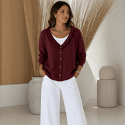 Women's Ruffle Collar Wool-Blend Knitted Cardigan with Button Front