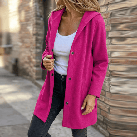 Women's Hooded Knitted Cardigan with Button Front and Pockets