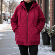 Women's Hooded Quilted Puffer Jacket with Spliced Panels