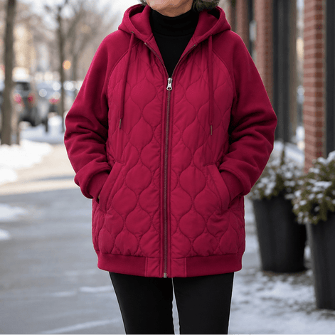 Women's Hooded Quilted Puffer Jacket with Spliced Panels