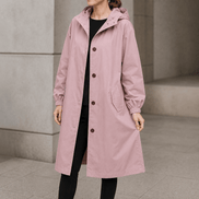 Women's Hooded Midi Coat with Drawstring Waist