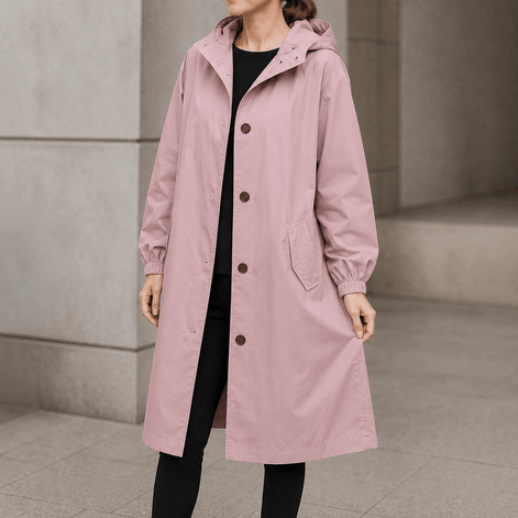 Women's Hooded Midi Coat with Drawstring Waist