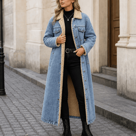 Denora Sherpa-Lined Full-Length Denim Winter Coat for Women