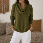 Women's Cowl Neck Drape Knitted Jumper with Soft Stretch