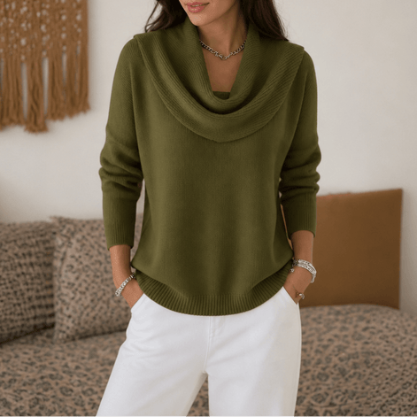 Women's Cowl Neck Drape Knitted Jumper with Soft Stretch