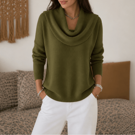 Women's Cowl Neck Drape Knitted Jumper with Soft Stretch