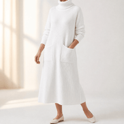 Women's Relaxed Turtleneck Knitted Jumper Dress with Pockets