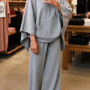Women's Hooded Cape Top and Wide-Leg Trouser Two Piece Co-Ord Set