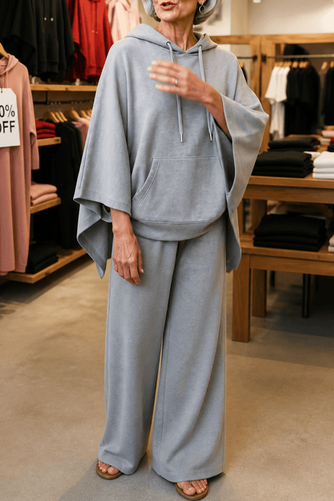 Women's Hooded Cape Top and Wide-Leg Trouser Two Piece Co-Ord Set