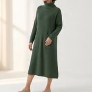 Women's Relaxed Turtleneck Knitted Jumper Dress with Pockets