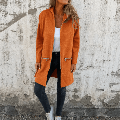 Women's Longline Hooded Zip-Up Jacket with Pockets