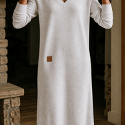 Women's A-Line V-Neck Midi Dress with Long Sleeves