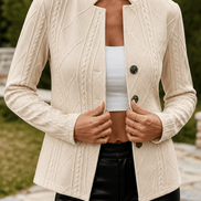 Women's Textured Knit Stand-Collar Open-Front Tailored Blazer