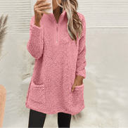 Women's Longline Half-Zip Sherpa Fleece Pullover with Pockets
