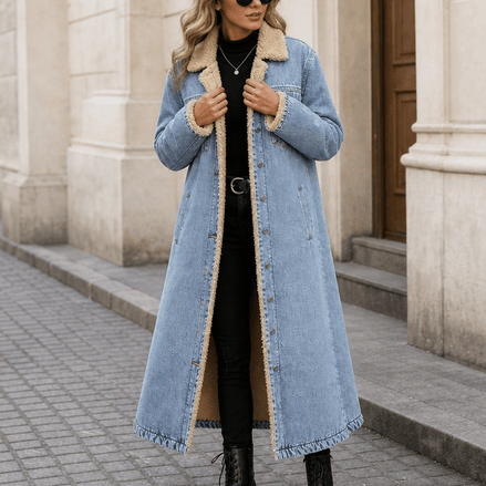 Denora Sherpa-Lined Full-Length Denim Winter Coat for Women