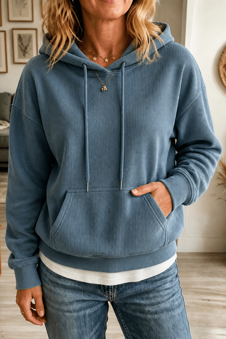 Women's Ribbed Corduroy-Look Hoodie with Front Pocket