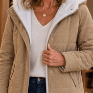 Women's Thickened Hooded Quilted Puffer Jacket with Sherpa Lining