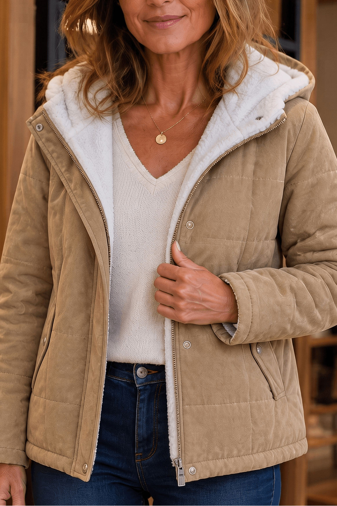 Women's Thickened Hooded Quilted Puffer Jacket with Sherpa Lining