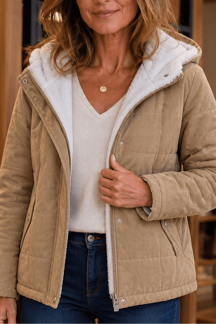 Women's Thickened Hooded Quilted Puffer Jacket with Sherpa Lining